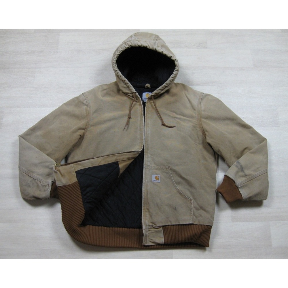 Carhartt J140 Duck Canvas Hooded Active Jacket Men's (M) Quilted Liner USA